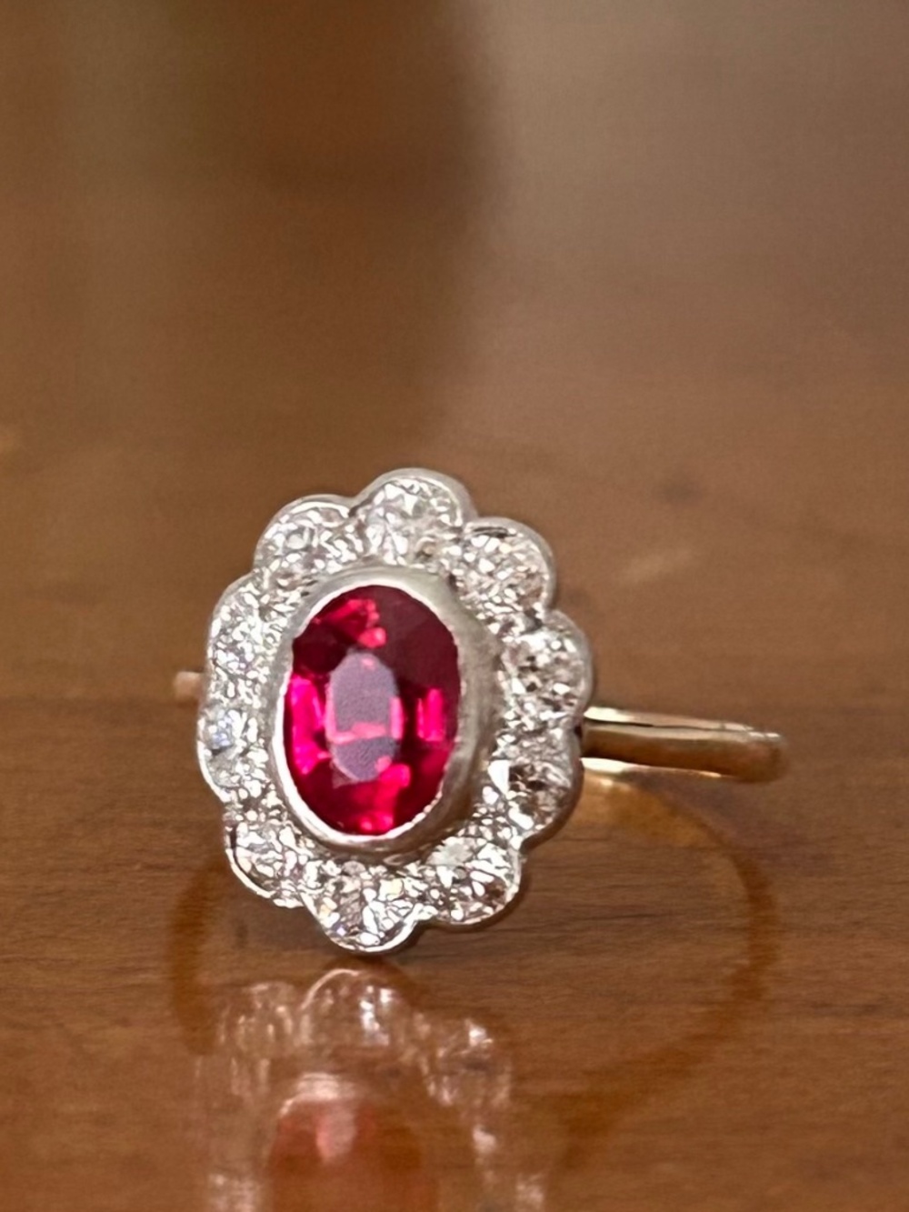 Edwardian Ruby and Diamond Cluster Ring